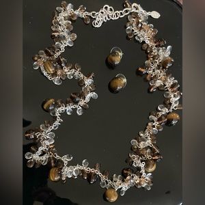 Joan Rivers Silver Tone Tigers Eye Necklace & Earrings